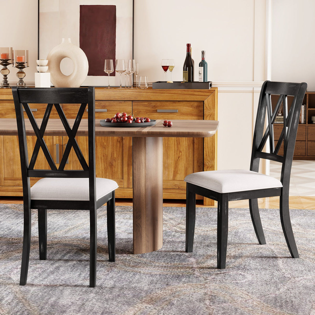 Juego de 2 sillas de comedor, sillas auxiliares de cocina con respaldo cruzado curvo - Beige