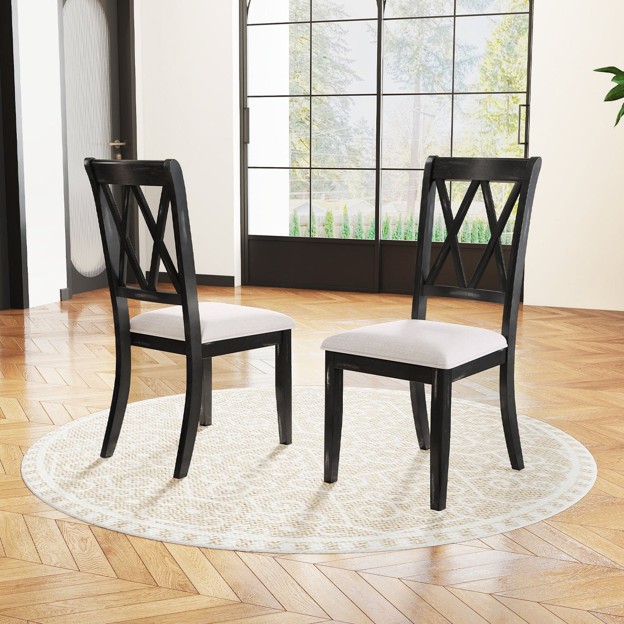 Juego de 2 sillas de comedor, sillas auxiliares de cocina con respaldo cruzado curvo - Beige