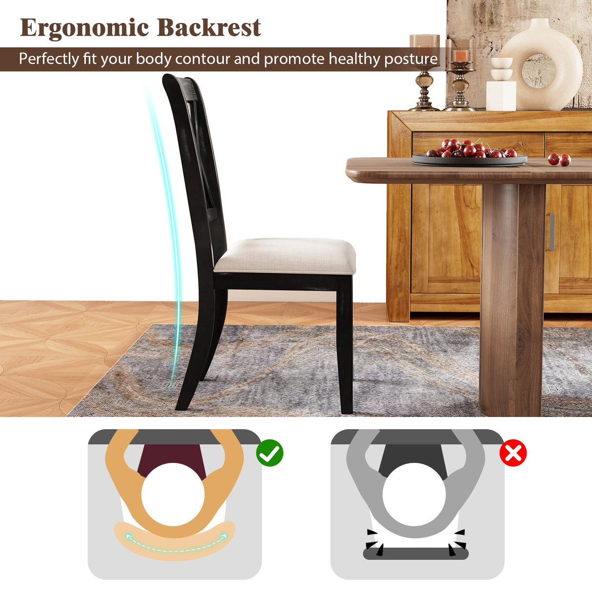 Juego de 2 sillas de comedor, sillas auxiliares de cocina con respaldo cruzado curvo - Beige
