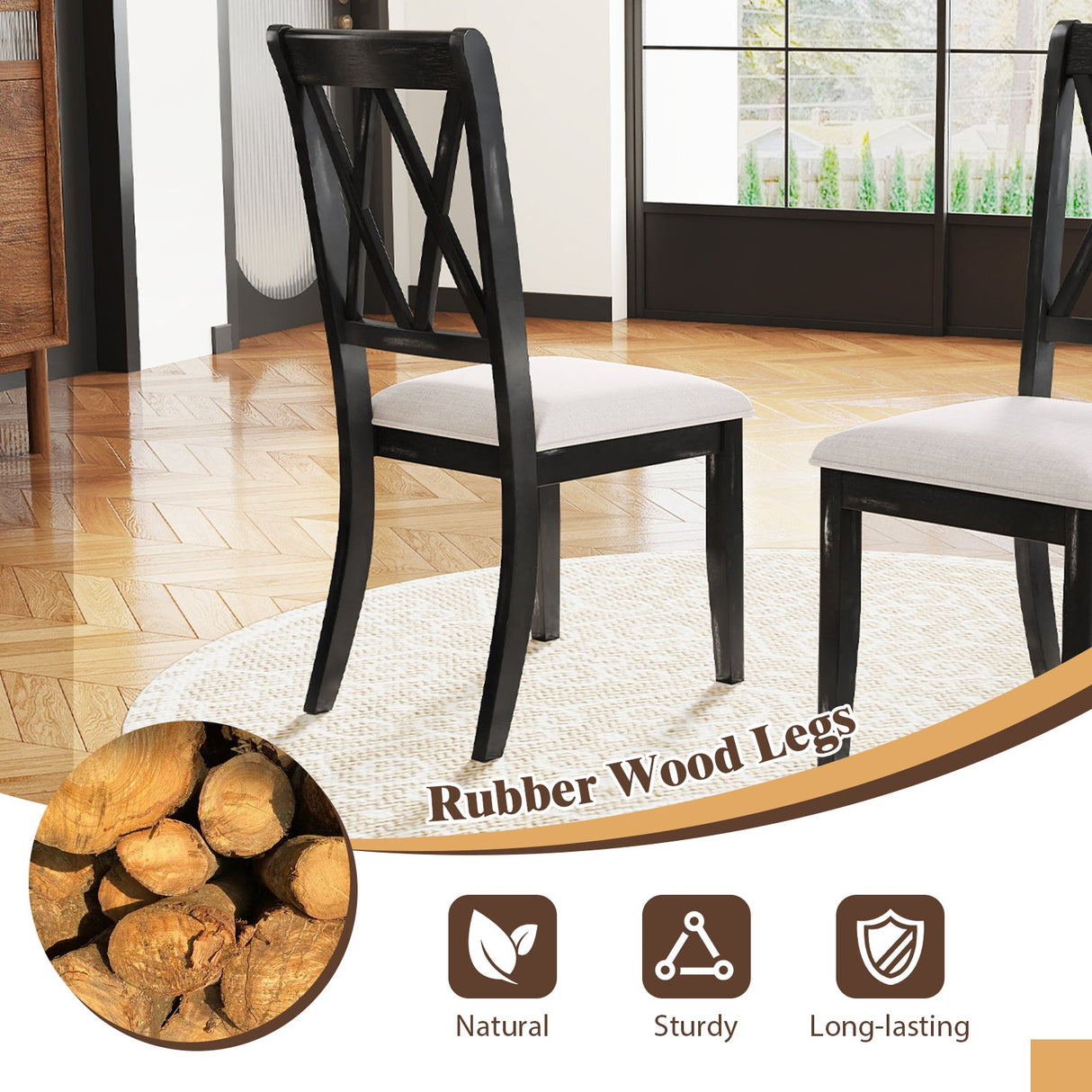 Juego de 2 sillas de comedor, sillas auxiliares de cocina con respaldo cruzado curvo - Beige