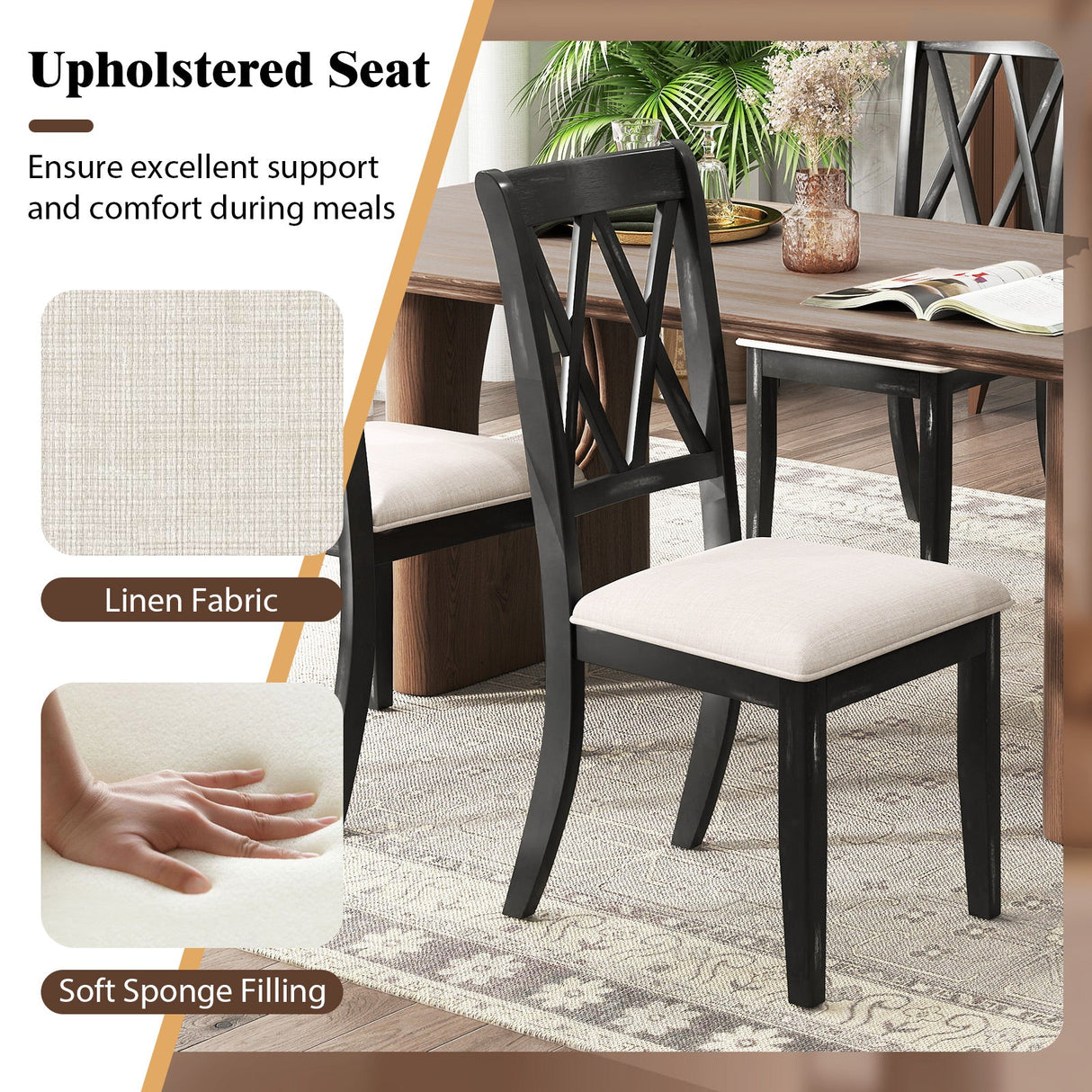 Juego de 2 sillas de comedor, sillas auxiliares de cocina con respaldo cruzado curvo - Beige