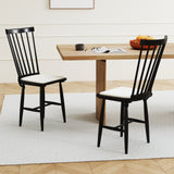 Juego de 2 sillas de comedor Windsor de madera maciza de caucho estilo rústico con cojines de asiento extraíbles - Negras