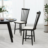 Juego de 2 sillas de comedor Windsor de madera maciza de caucho estilo rústico con cojines de asiento extraíbles - Negras