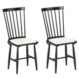 Juego de 2 sillas de comedor Windsor de madera maciza de caucho estilo rústico con cojines de asiento extraíbles - Negras