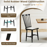 Juego de 2 sillas de comedor Windsor de madera maciza de caucho estilo rústico con cojines de asiento extraíbles - Negras