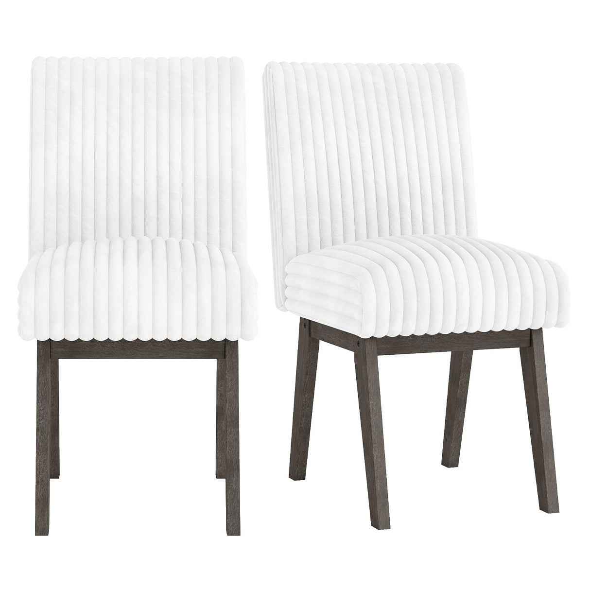 Juego de 2 sillas de comedor tapizadas con tela, sillas de cocina con asiento acolchado y patas de madera de caucho - Blanco + Gris