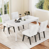 Juego de 2 sillas de comedor tapizadas con tela, sillas de cocina con asiento acolchado y patas de madera de caucho - Blanco + Gris