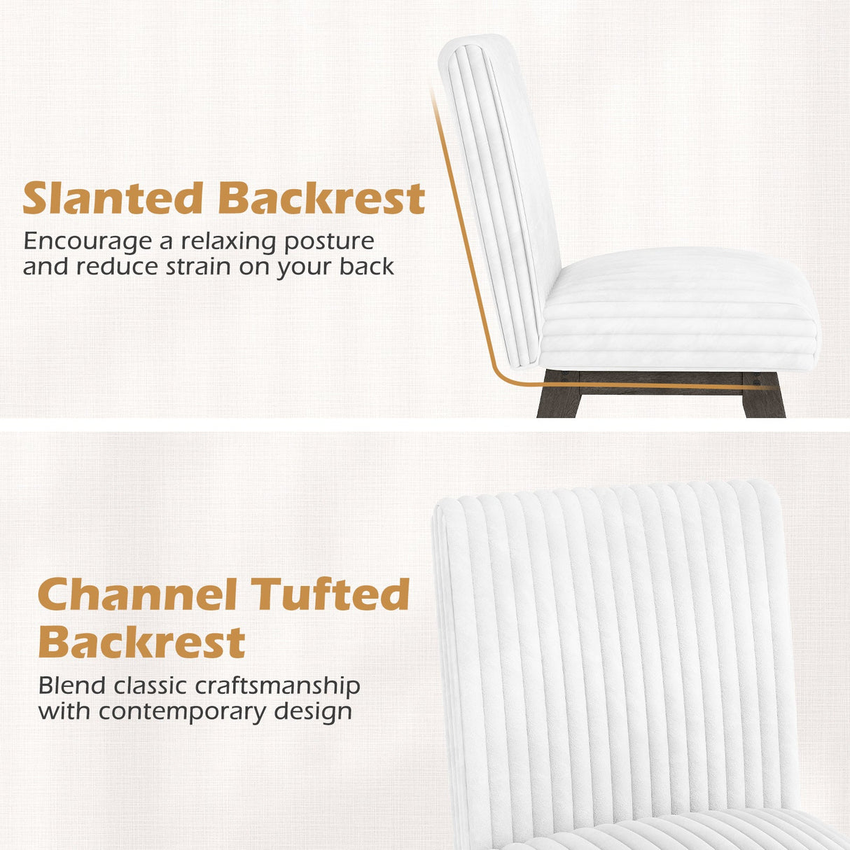 Juego de 2 sillas de comedor tapizadas con tela, sillas de cocina con asiento acolchado y patas de madera de caucho - Blanco + Gris