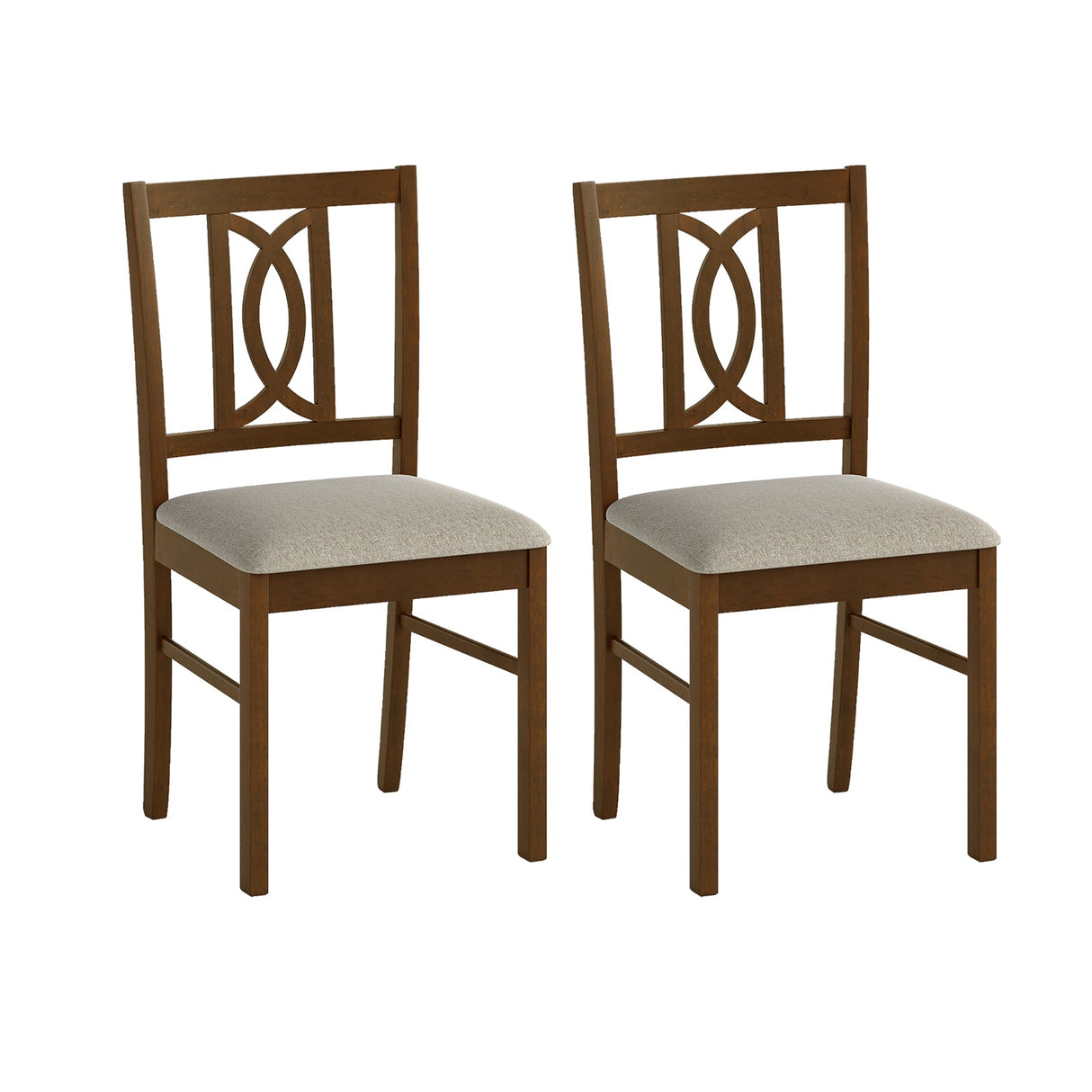 Juego de 2 sillas de comedor de madera de caucho con respaldo hueco - Nogal