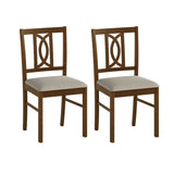 Juego de 2 sillas de comedor de madera de caucho con respaldo hueco - Nogal