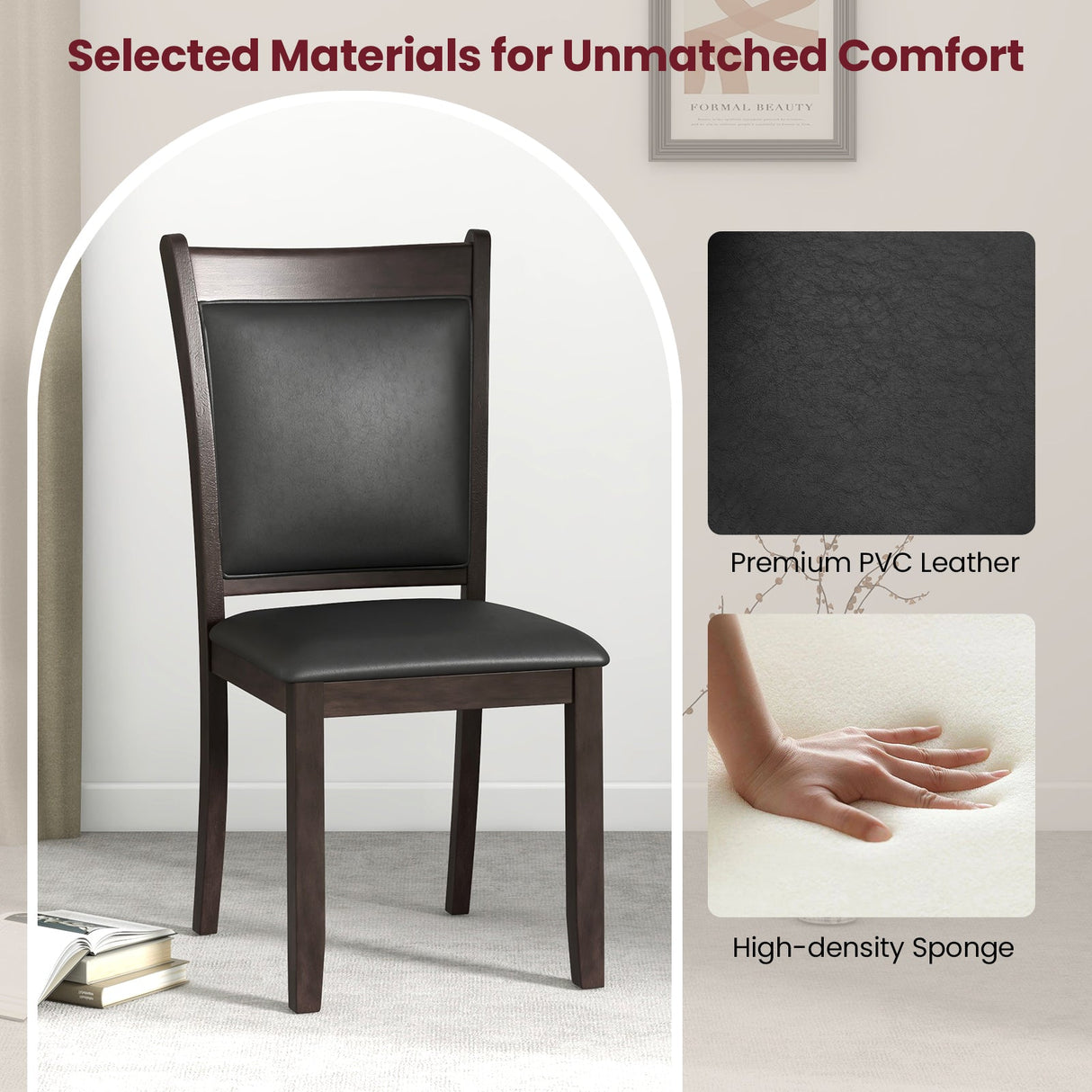 Dining Chairs Set of 2 Faux Leather Upholstered Kitchen Side Chairs with Padded Seat-Gray
