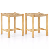 Dining Stool Set of 2 with Rubber Wood Frame-Natural