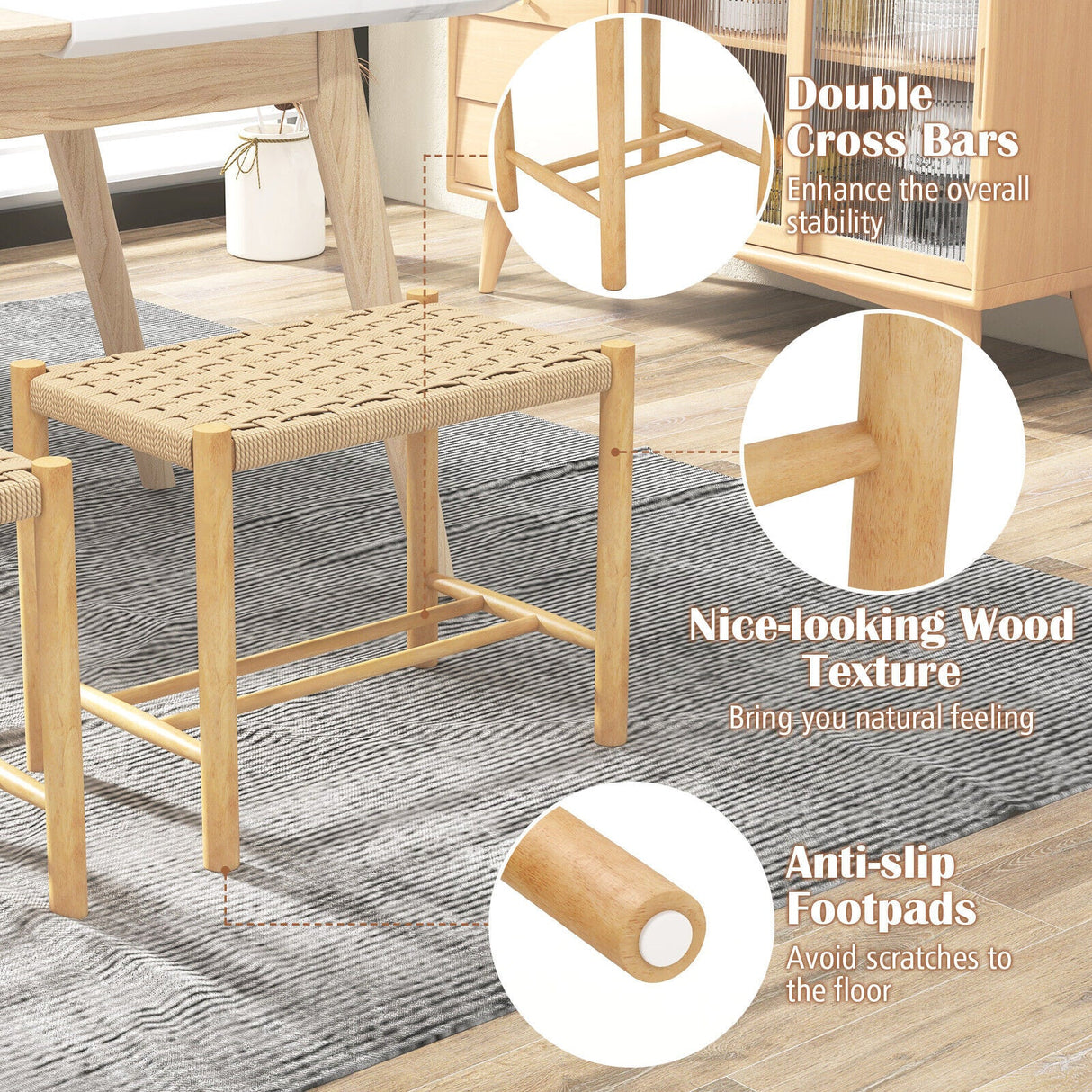 18 Inch Dining Stool Set of 2-Natural