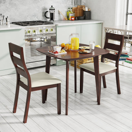 Juego de comedor de 3 piezas con mesa de cocina cuadrada de madera y 2 sillas - Nogal