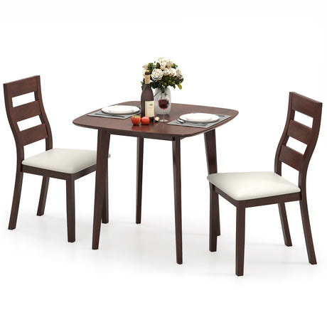 Juego de comedor de 3 piezas con mesa de cocina cuadrada de madera y 2 sillas - Nogal