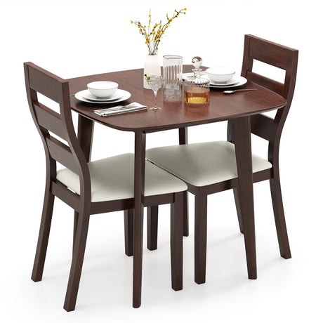 Juego de comedor de 3 piezas con mesa de cocina cuadrada de madera y 2 sillas - Nogal