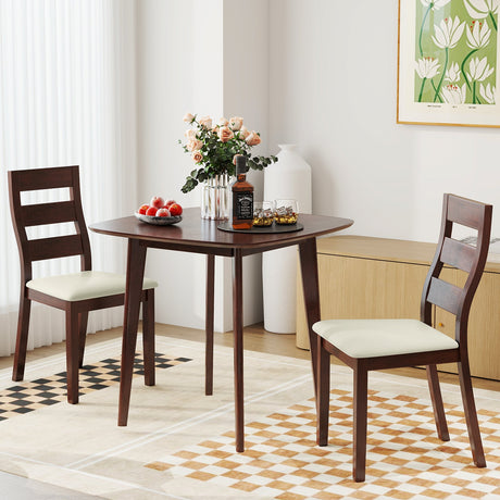 Juego de comedor de 3 piezas con mesa de cocina cuadrada de madera y 2 sillas - Nogal