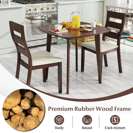 Juego de comedor de 3 piezas con mesa de cocina cuadrada de madera y 2 sillas - Nogal