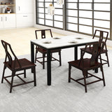 45 Inch Rectangular Mid Century Dining Table with Faux Marble Tabletop for 4 People-Black & White