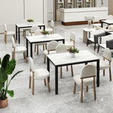 45 Inch Rectangular Mid Century Dining Table with Faux Marble Tabletop for 4 People-Black & White
