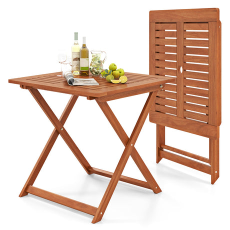 Mesa de comedor para patio de 29.5 pulgadas x 29.5 pulgadas con pintura de teca y agujero para sombrilla