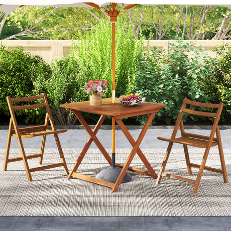Mesa de comedor para patio de 29.5 pulgadas x 29.5 pulgadas con pintura de teca y agujero para sombrilla