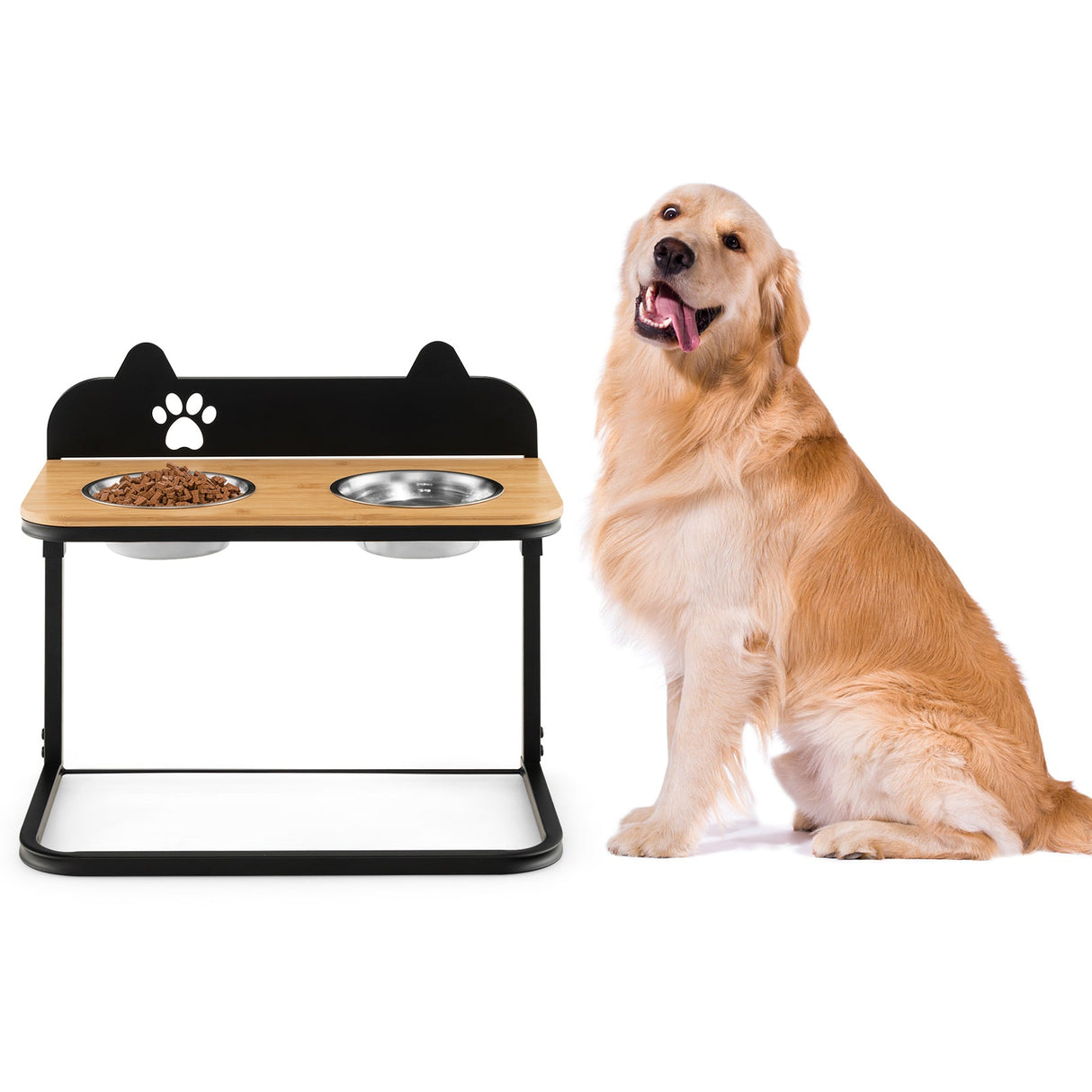 Soporte para cuencos de perro con 2 cuencos de acero inoxidable para comida y agua