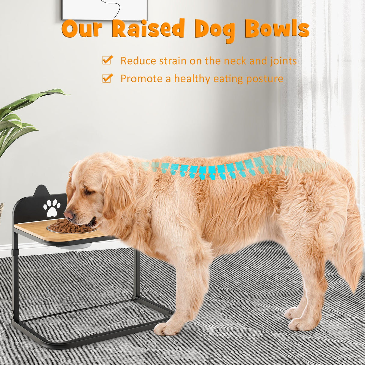 Soporte para cuencos de perro con 2 cuencos de acero inoxidable para comida y agua