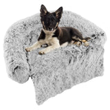 Cama sofá relajante de felpa gris para perros con parte inferior antideslizante