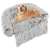 Cama sofá relajante de felpa gris para perros con parte inferior antideslizante