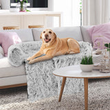 Cama sofá relajante de felpa gris para perros con parte inferior antideslizante