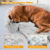 Cama sofá relajante de felpa gris para perros con parte inferior antideslizante