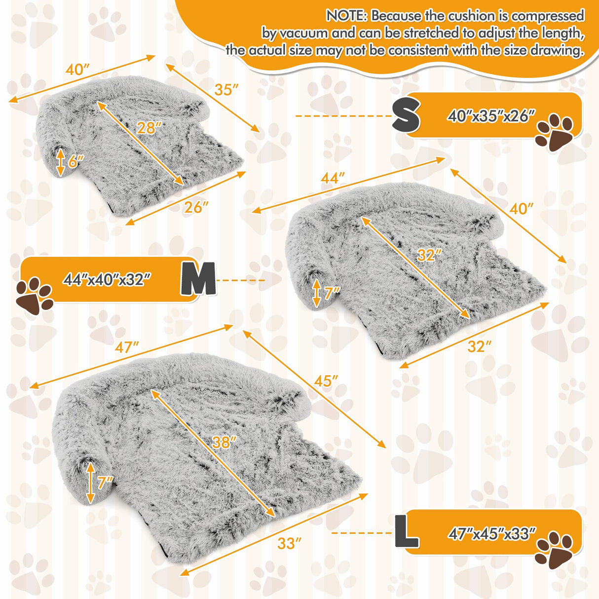 Cama sofá relajante de felpa gris para perros con parte inferior antideslizante
