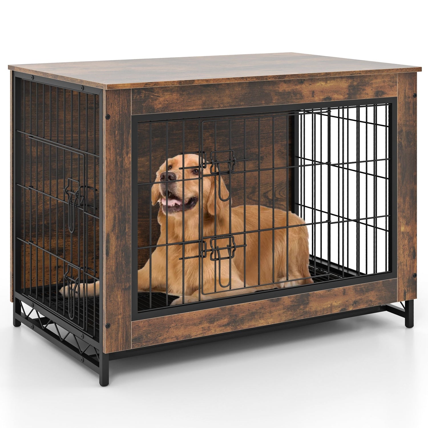 Mueble jaula para perros con doble puerta con cerradura y bandeja extraíble