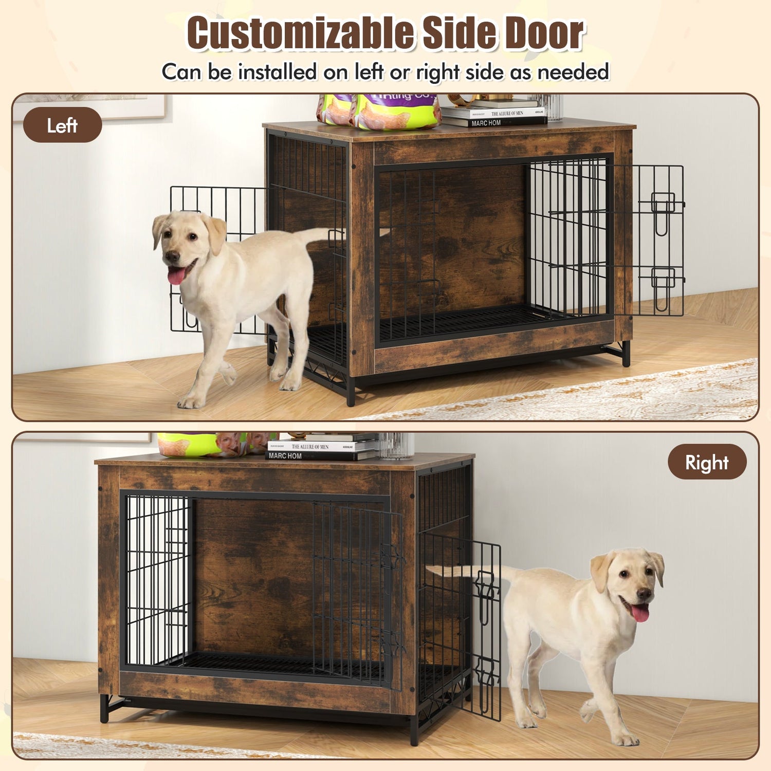 Mueble jaula para perros con doble puerta con cerradura y bandeja extraíble