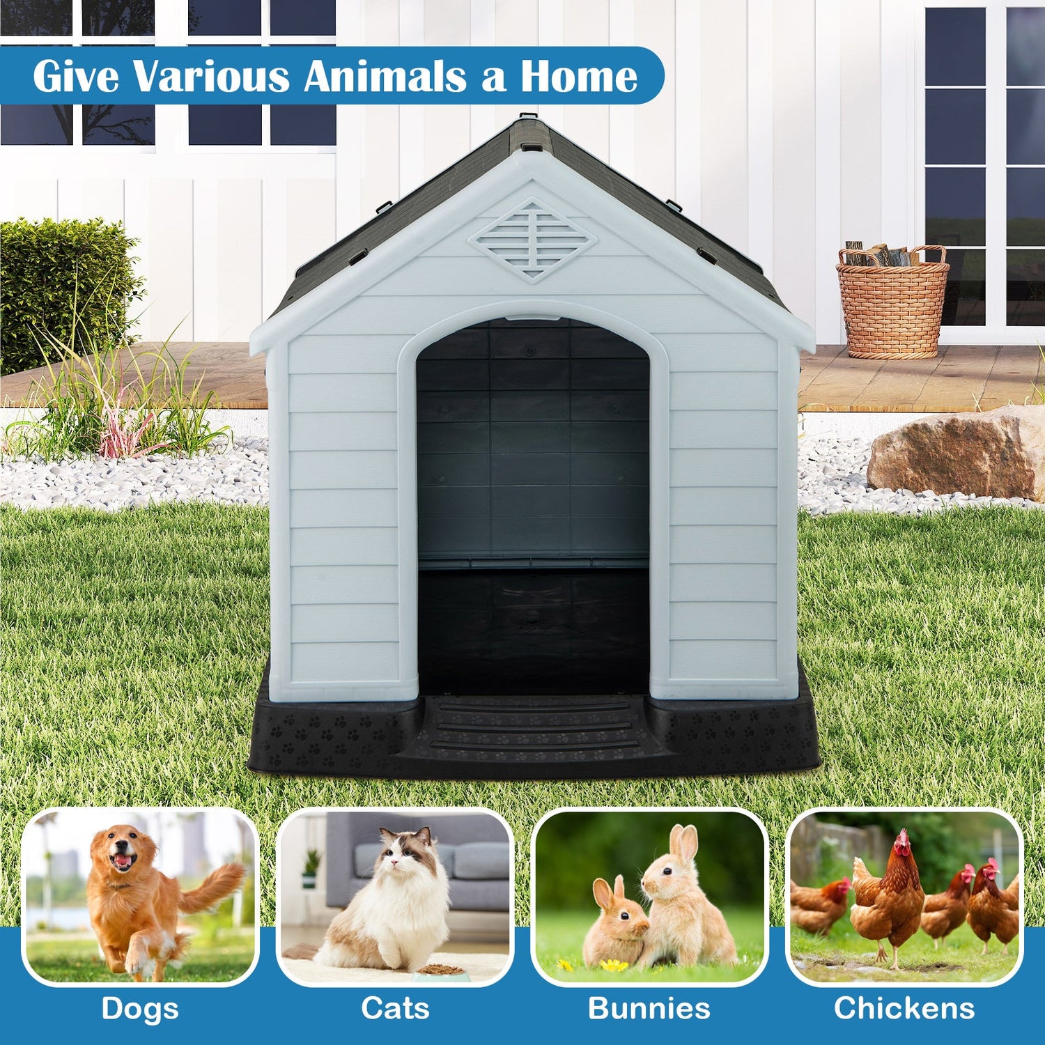 Caseta para perros pequeños de plástico impermeable con suelo elevado
