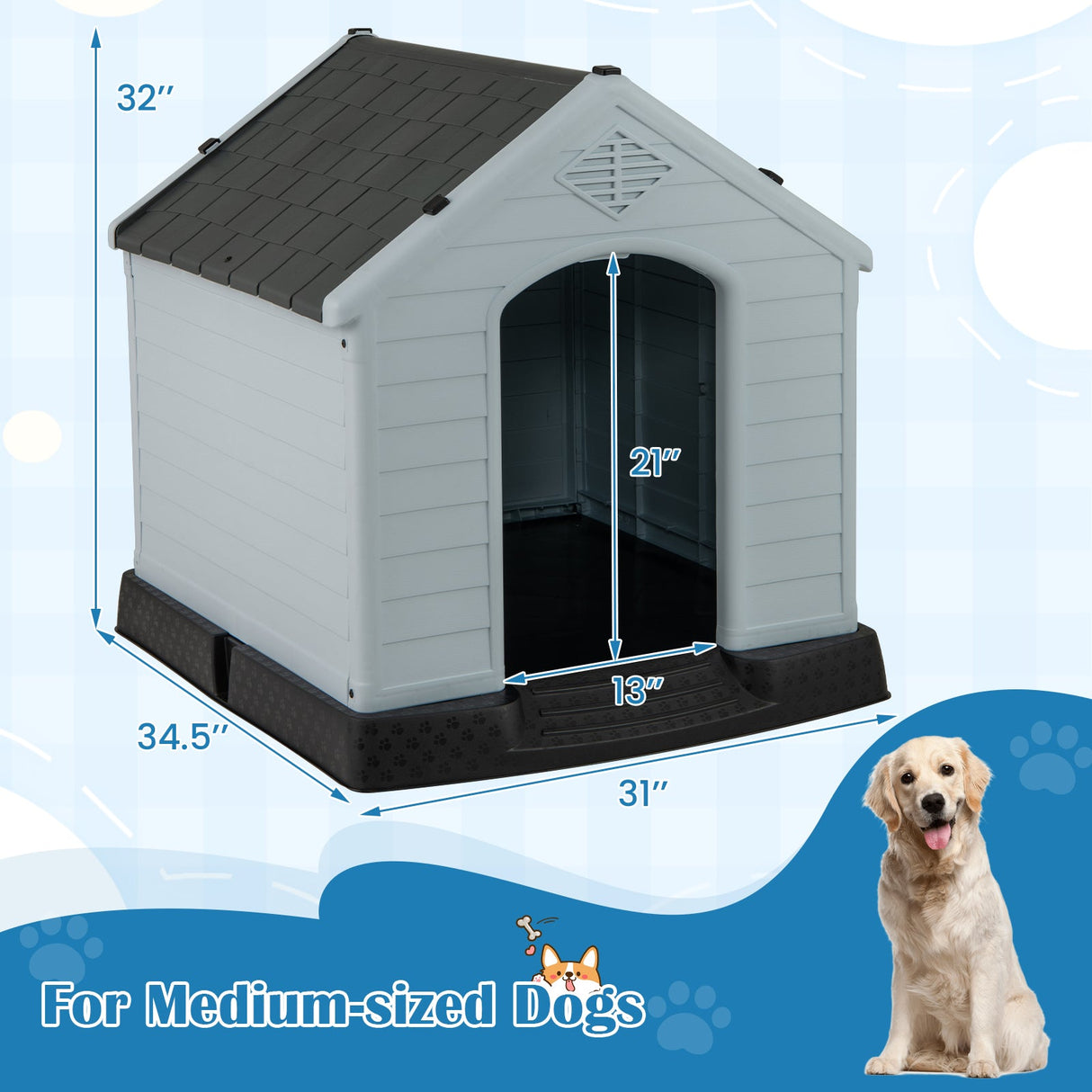 Caseta para perros pequeños de plástico impermeable con suelo elevado