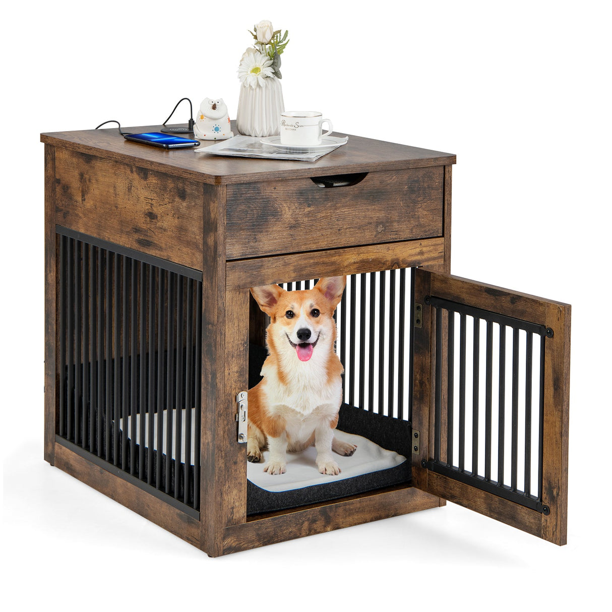 Casa de perro 2 en 1 con cajón y carga inalámbrica con cable