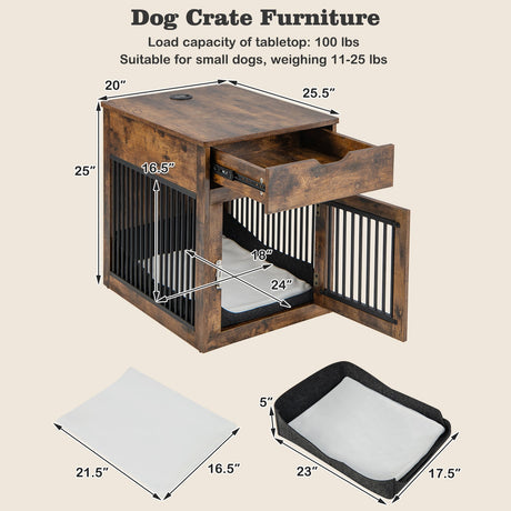 Casa de perro 2 en 1 con cajón y carga inalámbrica con cable