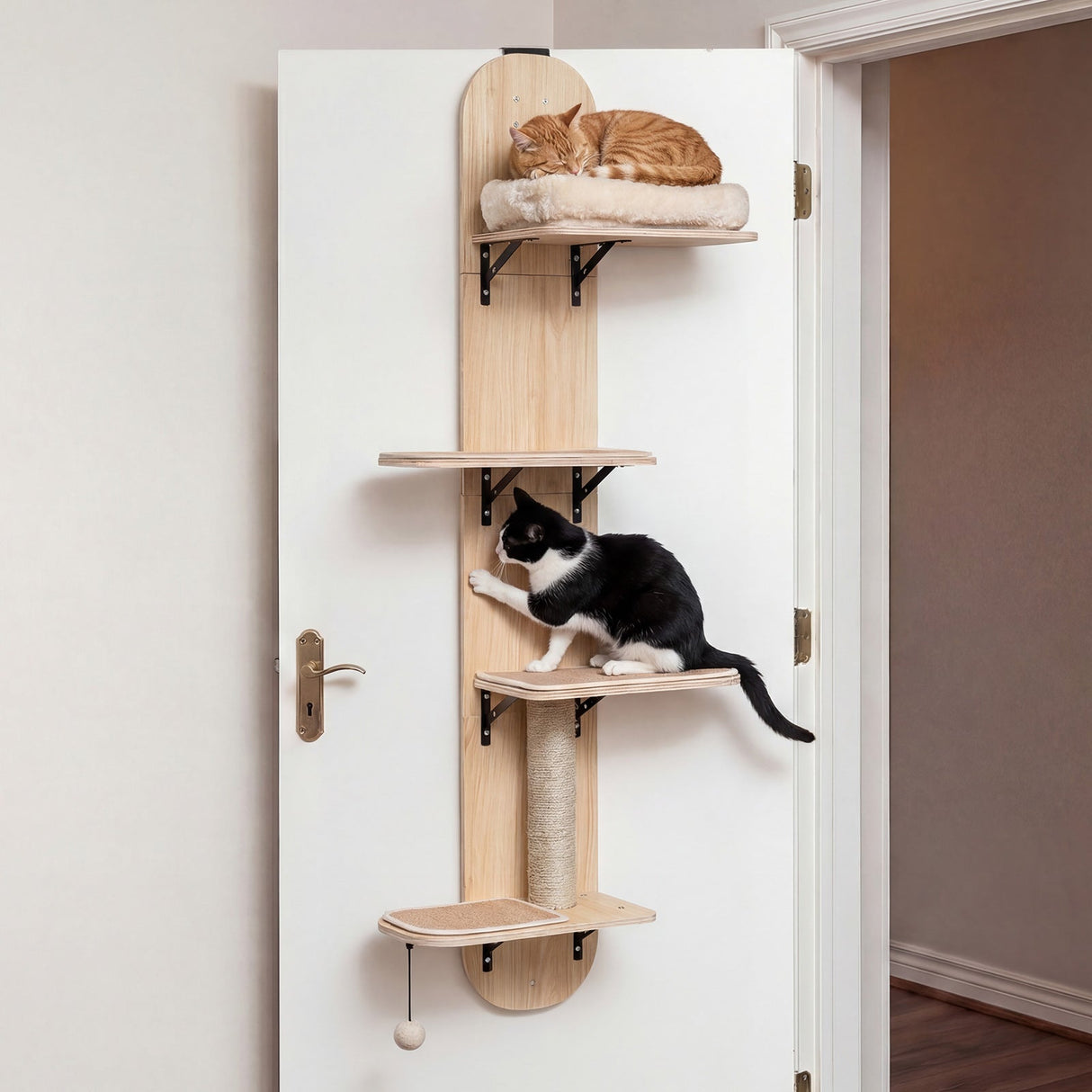 Trepadora para gatos para colgar en la puerta, de 4 niveles, altura ajustable con cama de felpa