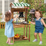 Cocina de barro de doble cara con toldo y pizarra para niños de 3+ años-Natural