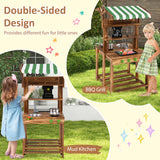 Cocina de barro de doble cara con toldo y pizarra para niños de 3+ años-Natural