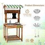 Cocina de barro de doble cara con toldo y pizarra para niños de 3+ años-Natural
