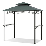 Outdoor Double-Tiered Grill Gazebo Canopy with 2 Shelves and 7 Hooks