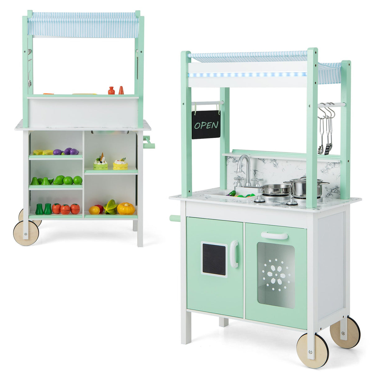 Cocina de juguete de doble cara con control remoto y barras de luz LED - Verde