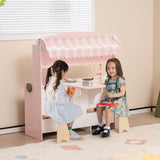 Juego de cocina de juguete de doble cara para niños con toldo y 2 asientos