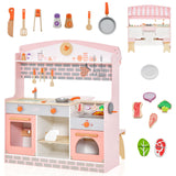 Juego de cocina de juguete de doble cara para niños con toldo y 2 asientos