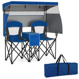 Tumbona doble con toldo ajustable y cortinas de sombreado en 3 lados