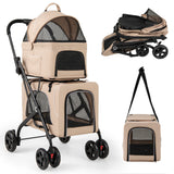 Double Pet Stroller Foldable 3-in-1 Dog Stroller with 2 Detachable Carriers