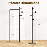 Double Rods Clothes Hanging Rack with Rubber Wood Hooks